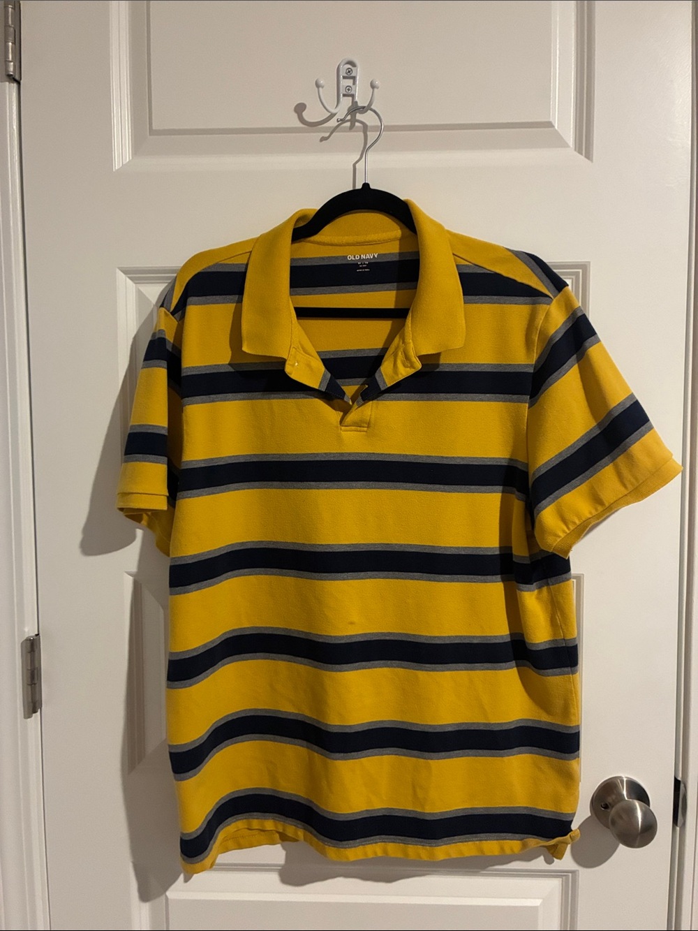 Old Navy Yellow and Navy Horizontal Stripe Polo